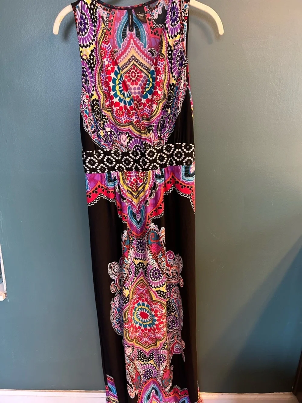 new directions Black Maxi Dress with Pink, Purple & Blue Paisley Print - Picture 1 of 4